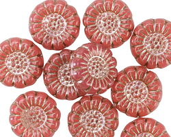 Czech Glass Desert Rose w/ Platinum Sunflower 13mm