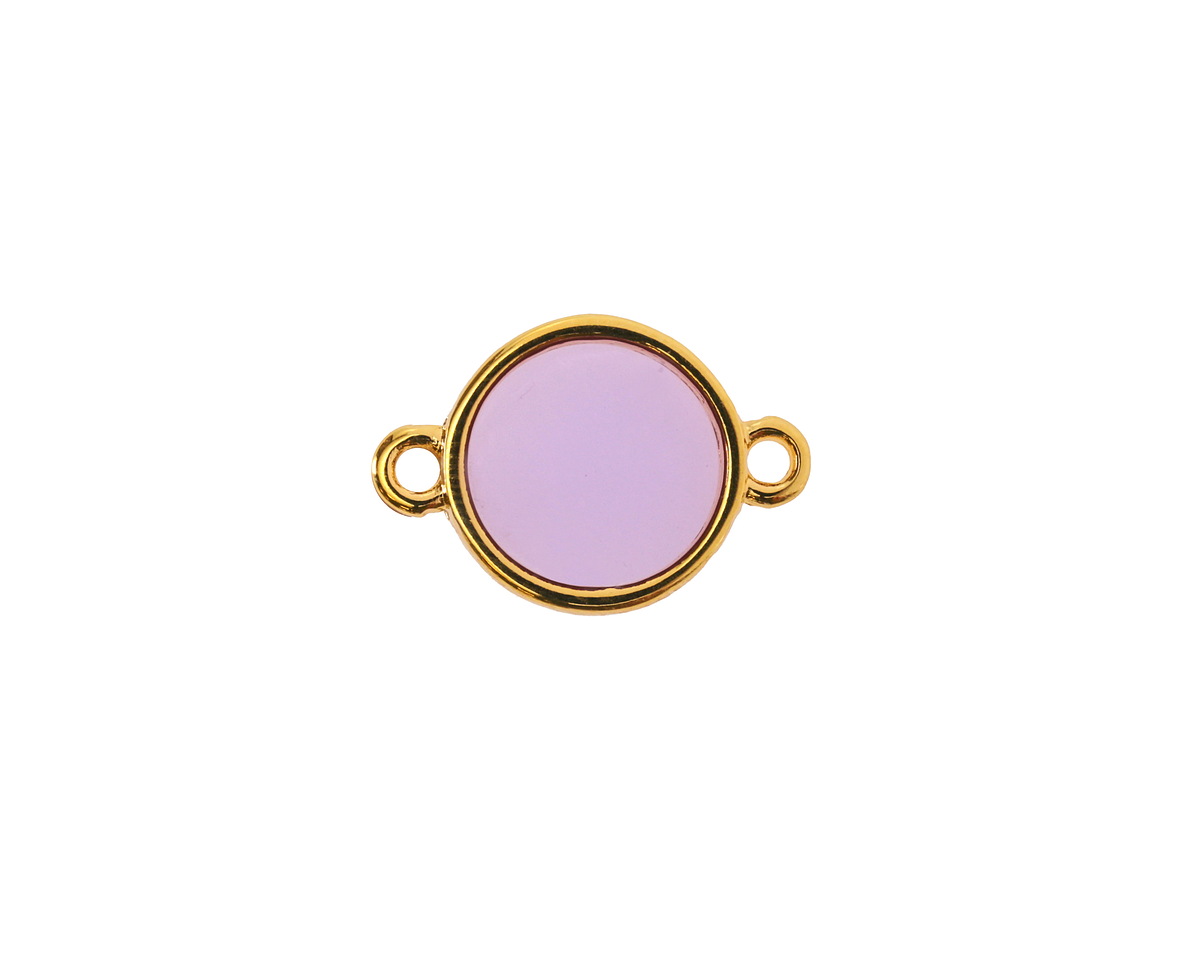 24K Gold (Plated) Transparent Lilac Resin Round Focal Link 12x17mm
