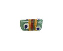 African Glass (Krobo) Green Powder-Cast Hand-Painted Blue Dots & Yellow/Red Striped Tube 15x9mm