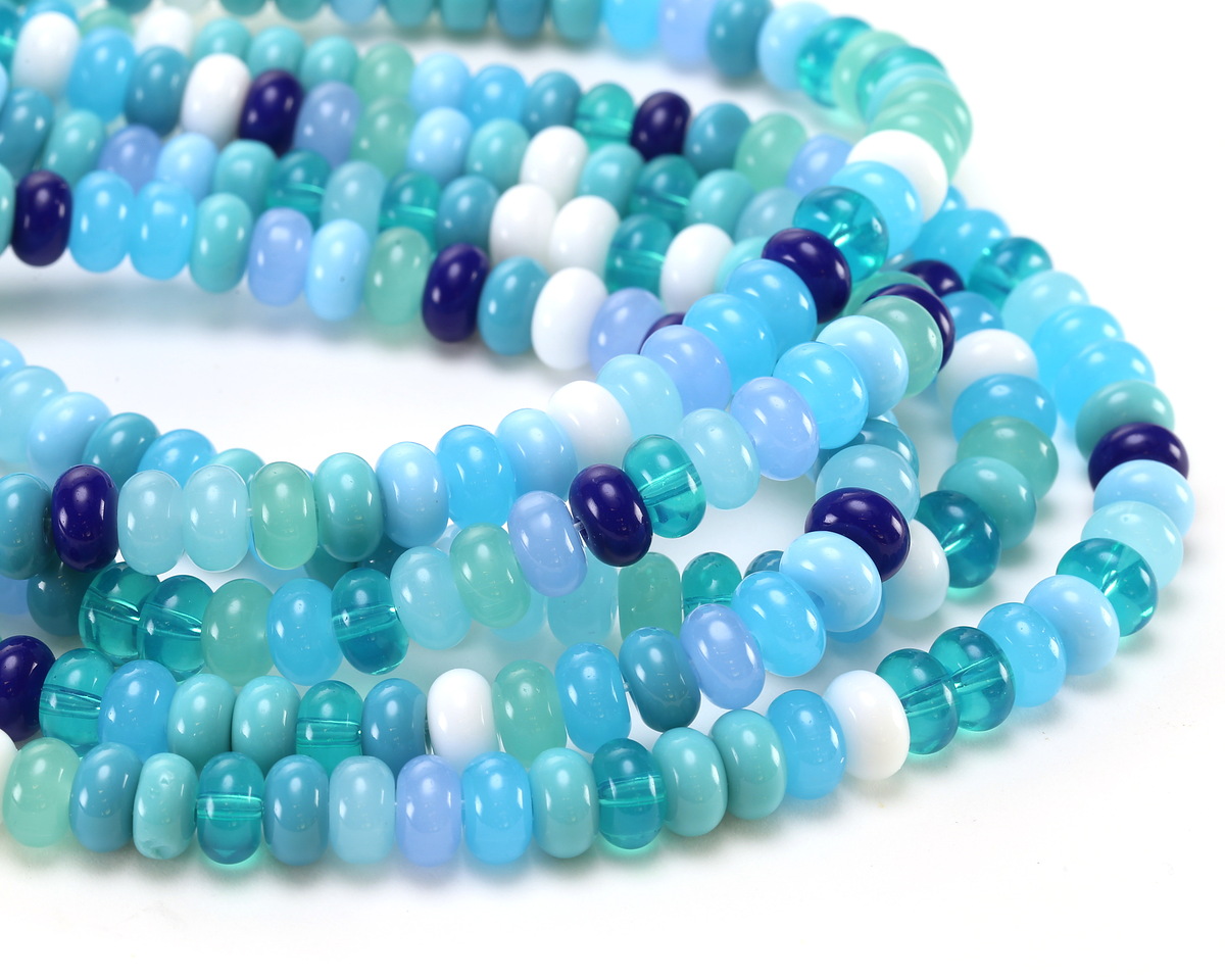 Sky Blues Mix Glass Rondelle 5x8mm