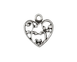Mykonos Antique Silver (plated) Filigree Heart Pendant 17x19mm