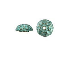 Patina Blue Brass (plated) Lotus Bead Cap 4x12mm
