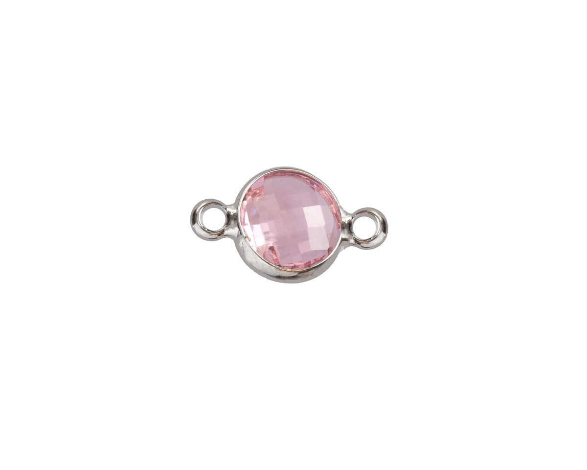 Rose Pink Crystal Round Link in Silver Finish Bezel 14.5x8.5mm