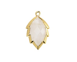 Rock Crystal Quartz Faceted Puff Leaf Focal w/ Gold Finish 14x22mm