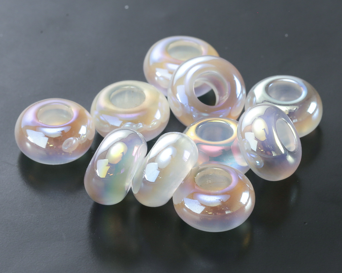 Iridescent White Opal Resin Large-Hole Rondelle 8x14mm