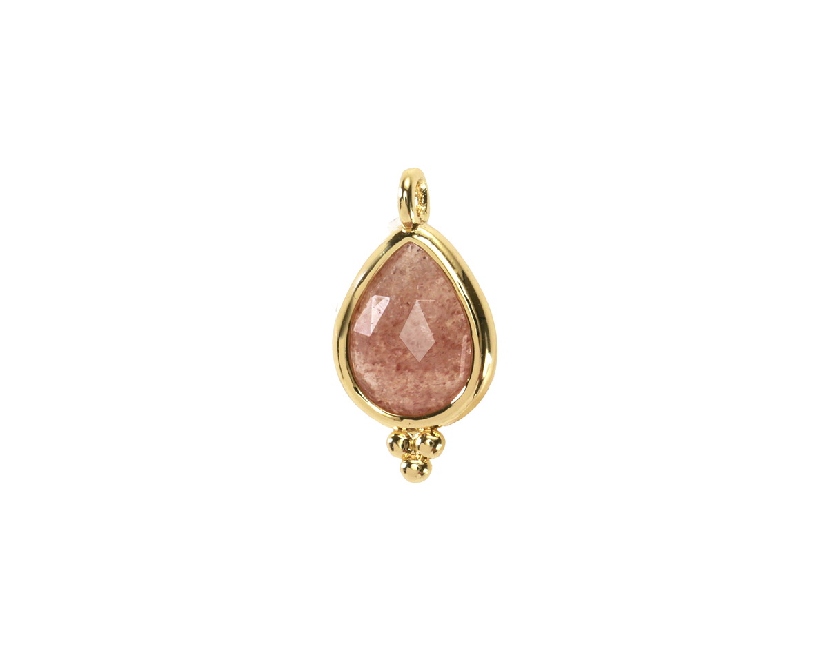 Strawberry Quartz w/ Gold Finish Faceted Teardrop Focal 10x12mm