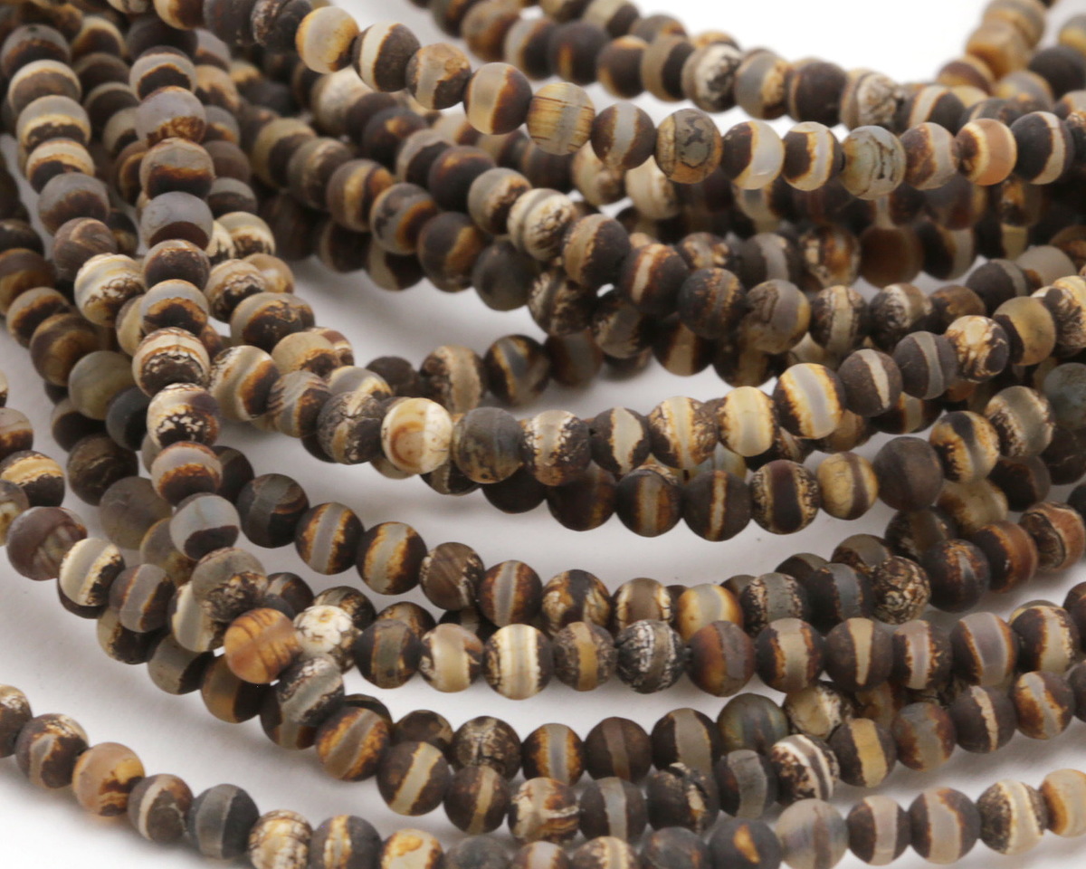 Tibetan (Dzi) Agate Matte Dark Banded Round 4mm
