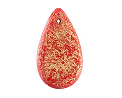 Czech Glass Textured Matte Red w/ Gold Teardrop 18x30mm