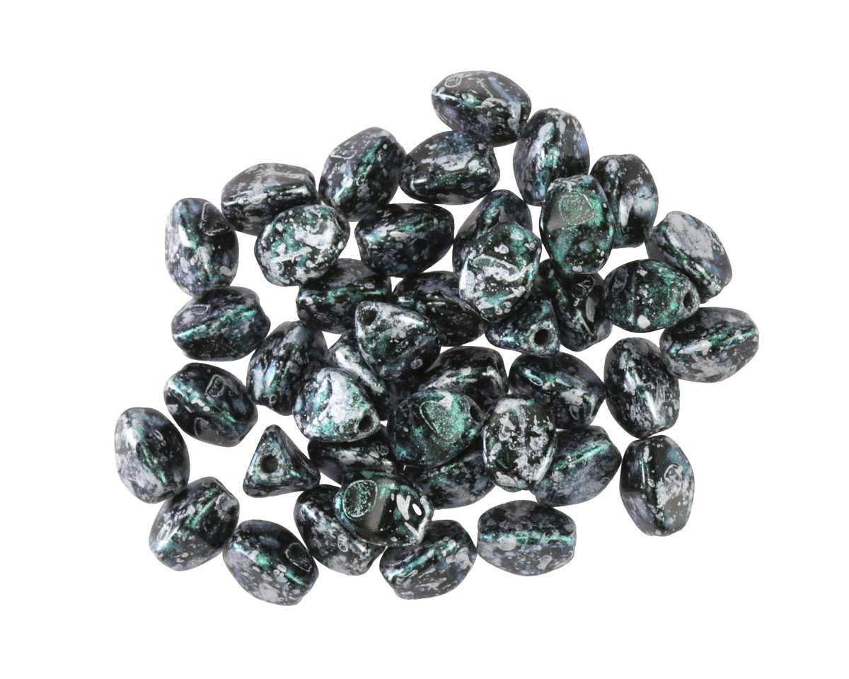 Czech Glass Emerald w/ Silver Flecks Pinch Bead 5x4mm