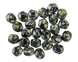 Czech Glass Jet Picasso Fire Polished Round 6mm