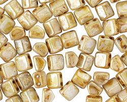 CzechMates Glass Opaque White Picasso Luster 2-Hole Roof Bead 6mm