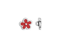 Antique Silver (plated) Red Enamel Daisy Button 10mm