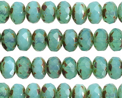 Czech Glass Caribbean Blue Picasso Fire Polished Rondelle 6x9mm