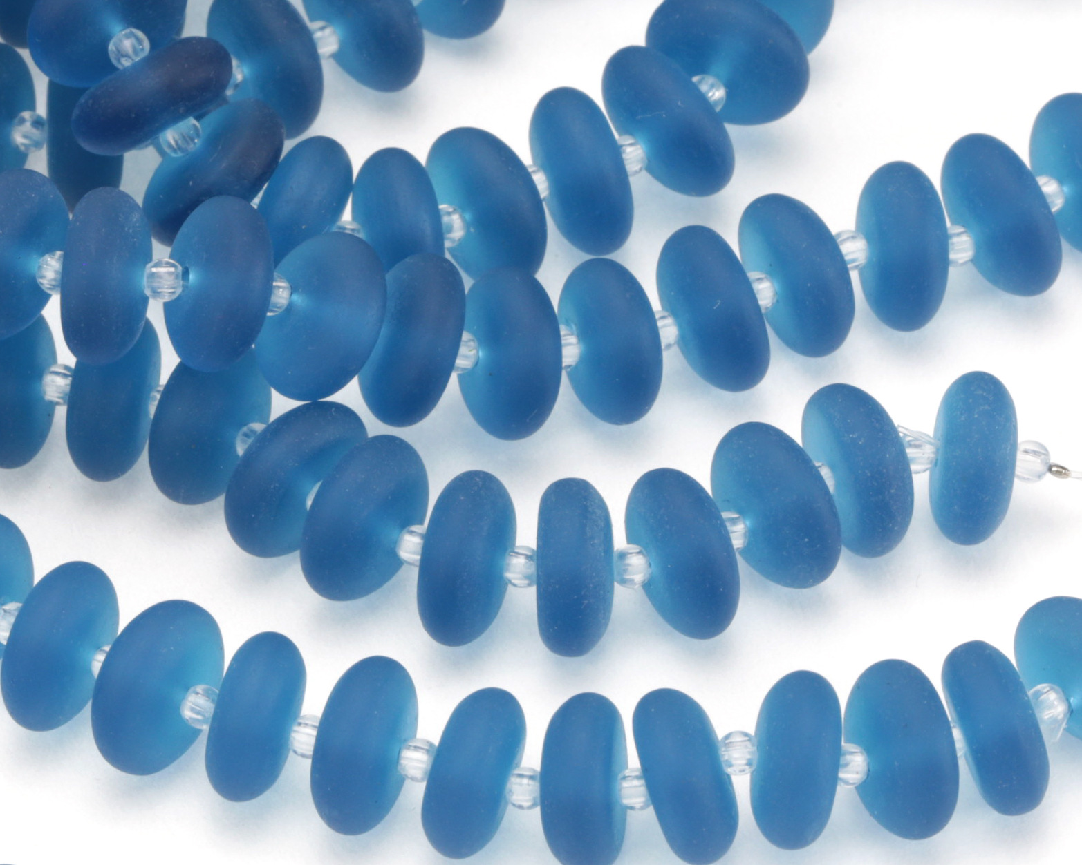 Peacock Blue Beach-Style Glass Rondelle 5x12mm