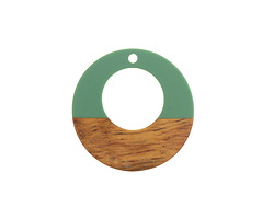 Walnut Wood & Vintage Turquoise Resin Off-Center Hoop Focal 28mm