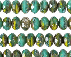 Czech Glass Jungle Picasso Fire Polished Rondelle 6x9mm