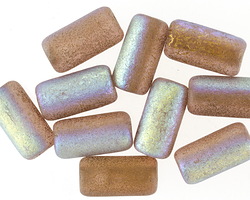 Czech Glass Textured Smoky Topaz AB w/ Gold Wash Large Hole Tube 14x7mm