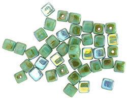 Czech Glass Turquoise AB Picasso Cube 4mm