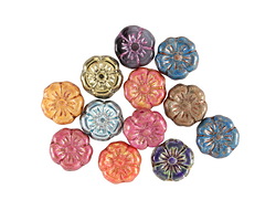 Czech Glass Rainbow Mix Hibiscus Coin 8mm