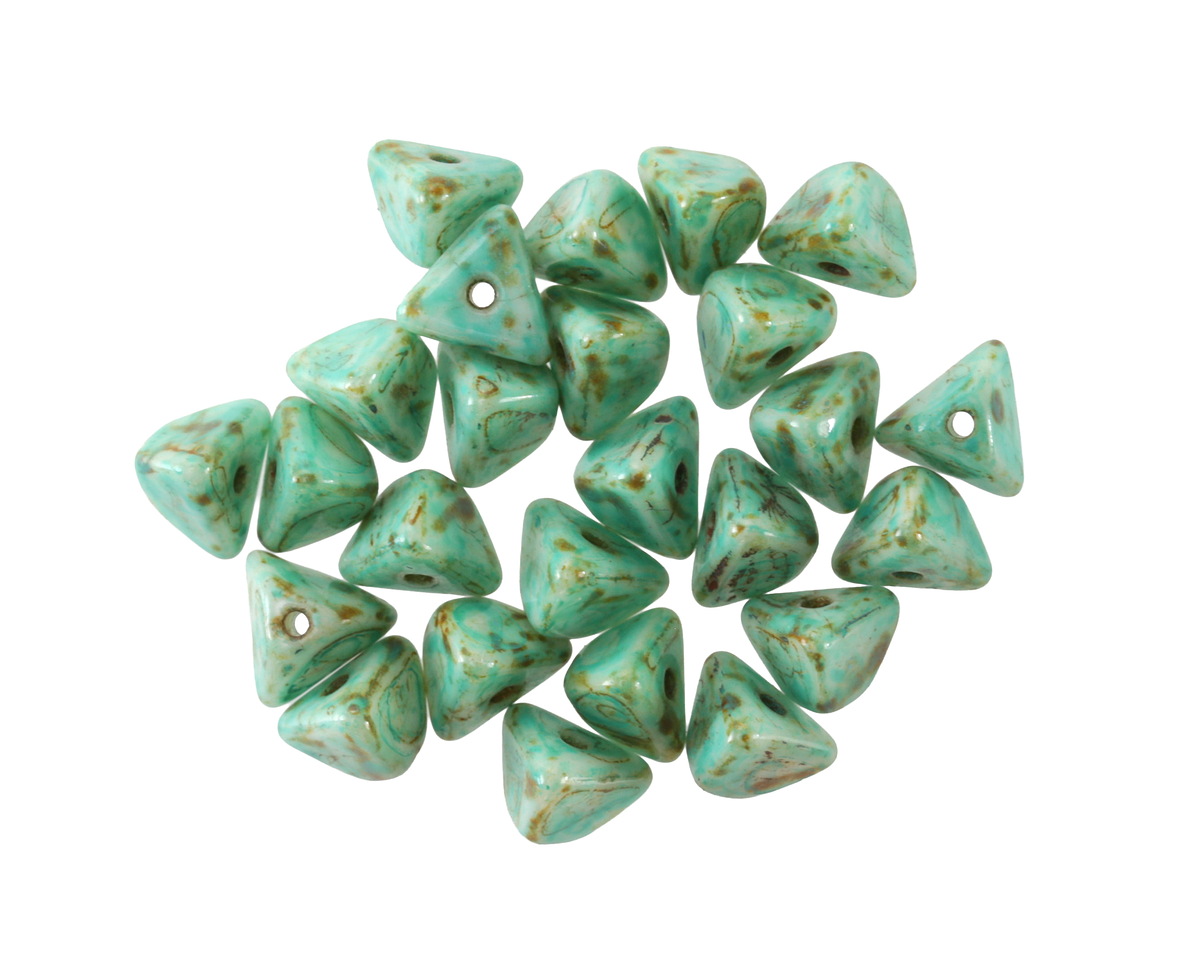 Czech Glass Luster Green Turquoise Picasso Half Pinch Bead 4x7mm