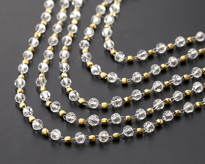 Clear Crystal & Brass Rounds Imitation Rhodium Bead Chain