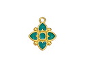 24K Gold (plated) Emerald Pearl Enamel Quatrefoil Focal 15x18mm