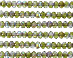 Czech Glass Peridot & Crystal AB Fire Polished Rondelle 3x5mm