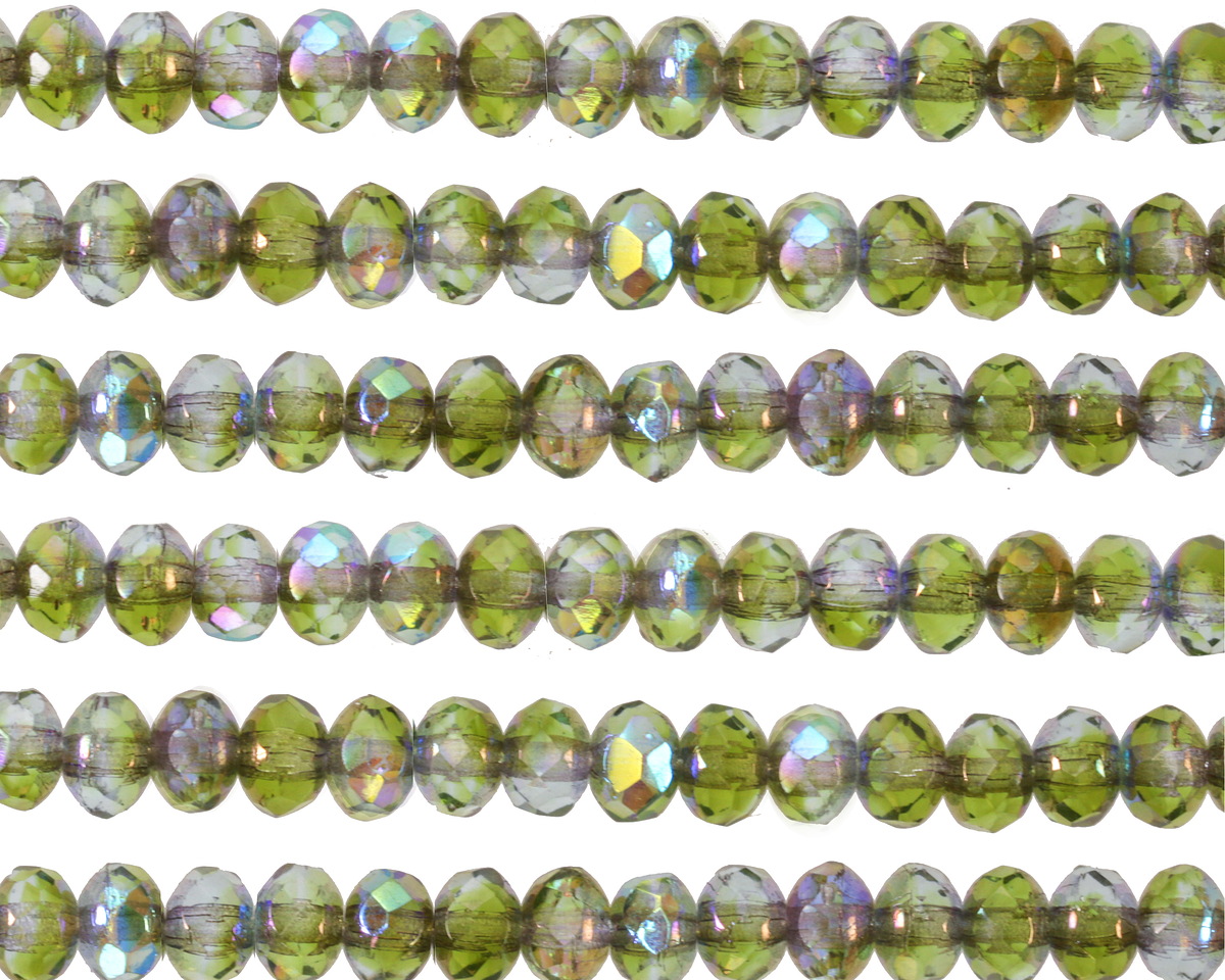 Czech Glass Peridot & Crystal AB Fire Polished Rondelle 3x5mm