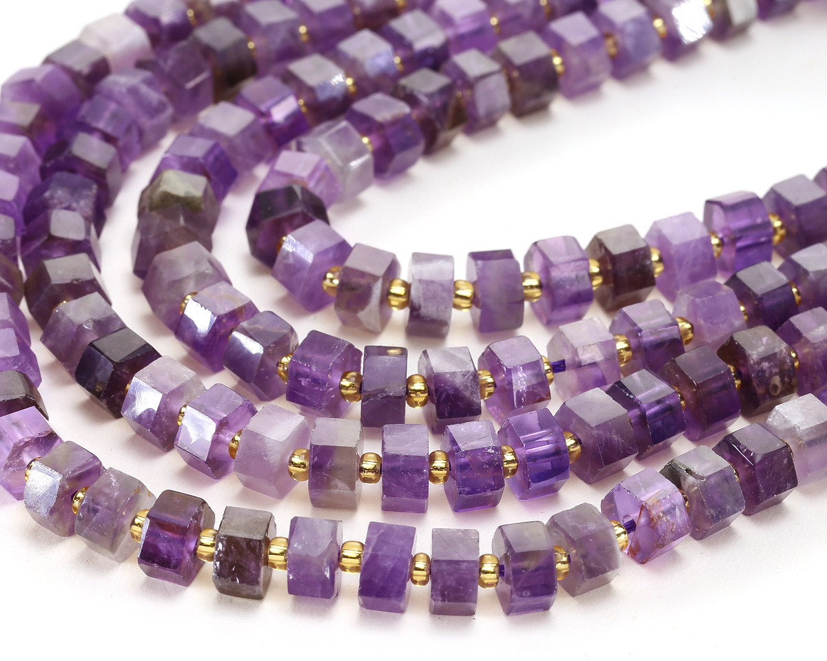 Amethyst Microfaceted Hexagon Heishi 4x8mm