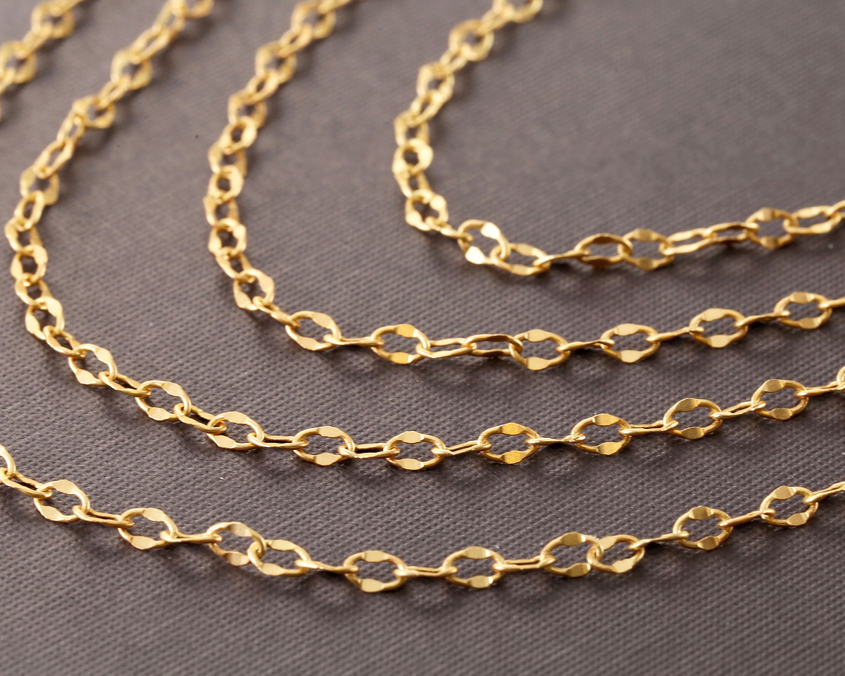 Satin Hamilton Gold (plated) Half Flat Delicate Cable Chain, 5' Package