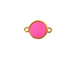 24K Gold (Plated) Transparent Paradise Pink Resin Round Focal Link 12x17mm