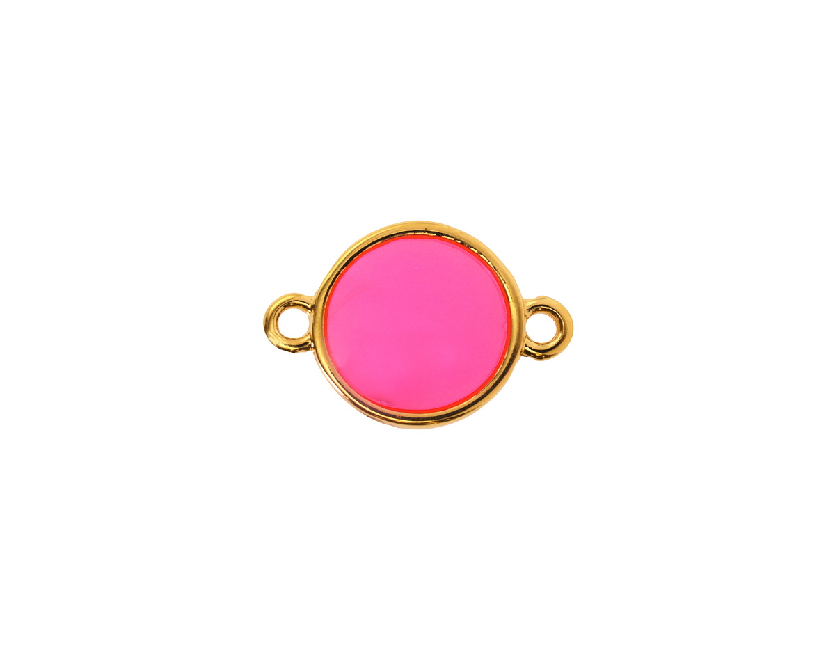 24K Gold (Plated) Transparent Paradise Pink Resin Round Focal Link 12x17mm