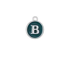 Peacock Green Enamel Silver Finish Initial Coin Charm "B" 12x14mm