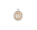 Angel Pink Enamel Silver Finish Initial Coin Charm "W" 12x14mm