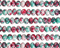 Czech Glass White w/ Pink & Turquoise Flecks Fire Polished Rondelle 3x5mm