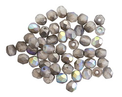 Czech Glass Matte Black Diamond AB w/ Silver Luster Fire Polished Round 4mm