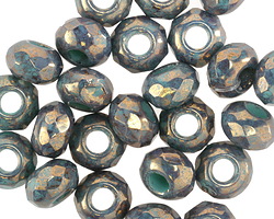 Czech Glass Dark Bronzed Turquoise Large Hole Fire Polished Rondelle 6x9mm
