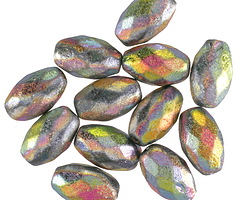 Czech Glass Textured Silver & Vitrial Fire Polished Rice 12x8mm