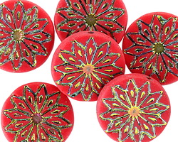Czech Glass Matte Red AB Origami Flower Coin 18mm