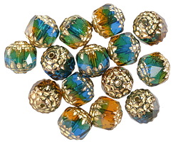 Czech Glass Rainforest w/ Gold & Bronze Lantern 8mm