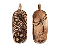 Green Girl Bronze Dragonfly Lily Pendant 14x36mm