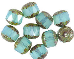 Czech Glass Blue Green Opal Picasso Cruller 10mm