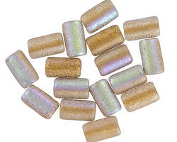 Czech Glass Textured Crystal AB w/ Gold Tube 9x5mm