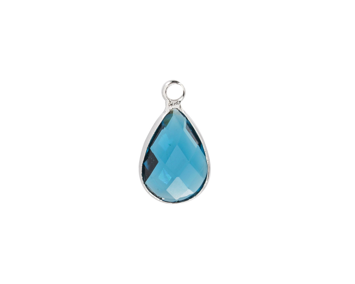 Pacific Blue Crystal Teardrop in Silver Finish Bezel 10.5x18mm