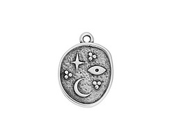 Antique Silver (plated) Celestial Symbols Organic Oval Focal 14x19mm