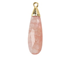 Strawberry Quartz Faceted Puff Teardrop Focal w/ Gold Finish 9x28mm