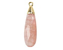 Strawberry Quartz Faceted Puff Teardrop Focal w/ Gold Finish 9x28mm