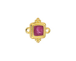 24K Gold (plated) Orchid Pearl Enamel Beaded Square Focal Link 15x14.5mm