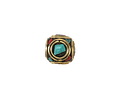 Nepalese Brass Double Ringed Turquoise & Coral Mosaic Cube 10-11mm