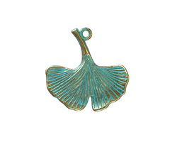 Patina Green Brass (plated) Ginkgo Leaf Charm 24mm